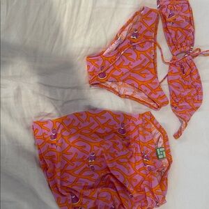 Manuel Canovas Vibrant Pink and Orange Bikini Set with Ruched Skirt Size 6